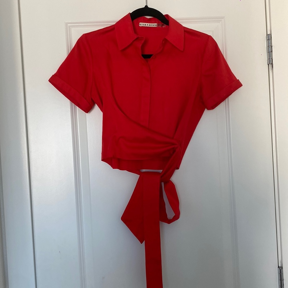 Red Alice and Olivia wrap blouse